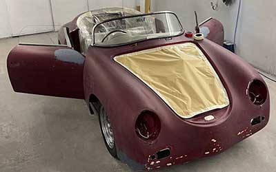 Porsche 356 In oven ready to mask up for paint